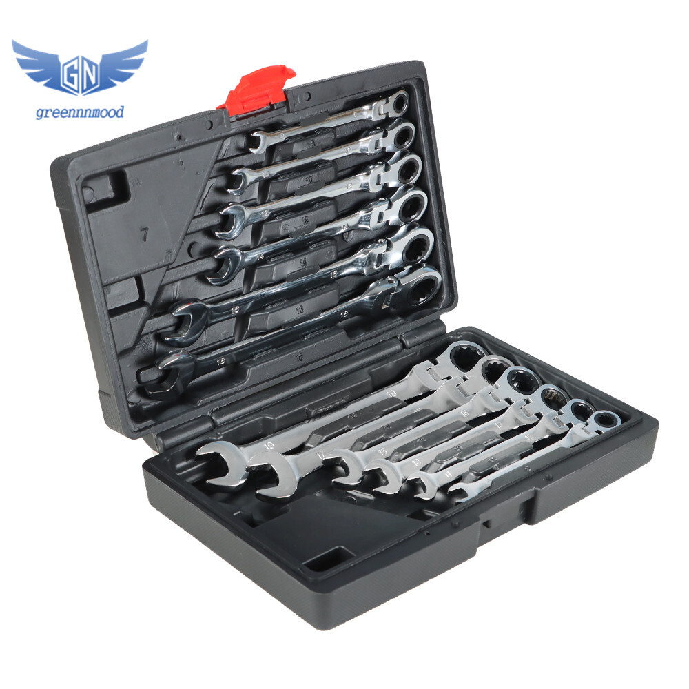 12pc Metric Flexible Head Ratcheting Wrench 8-19mm Combination Spanner Tool Set