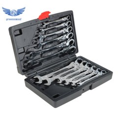 12pc Metric Flexible Head Ratcheting Wrench 8-19mm Combination Spanner Tool Set