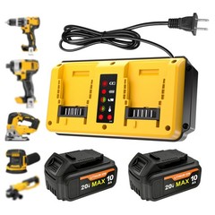 2 Pack 20V 10.0Ah Battery & Dual Charger Kit for De walt 20 Volt MAX Batteries