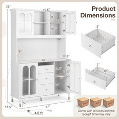 73” Tall Kitchen Pantry Storage Cabinet with LED Lights and Power Outlets