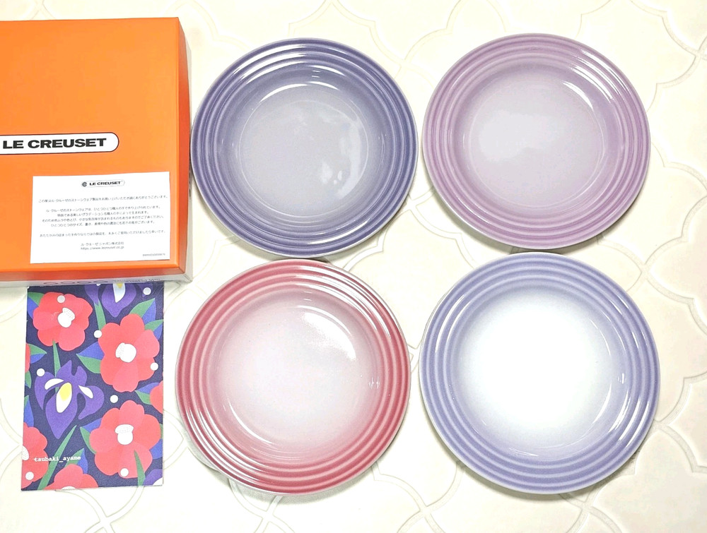 Le Creuset 17cm appetizer Plate Set of 4 Bluebell Purple Pink Blossom Pastel NIB