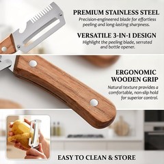 2 PCS 3-in-1 Multifunctional Vegetable Peeler with Wooden Handle,Julienne Slicer