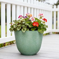 Lora Green Recycled Resin Planter 12.1in x 9.8in