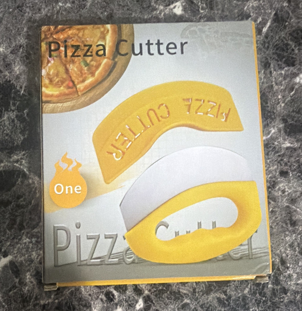 Yellow & White Plastic Pizza Cutter Handheld Kitchen Tool, Less Than 10 in