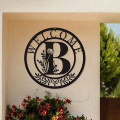 Metal Door Plaque 11.8in Letter Monogram Wall Mount Welcome Sign Art Home Decor