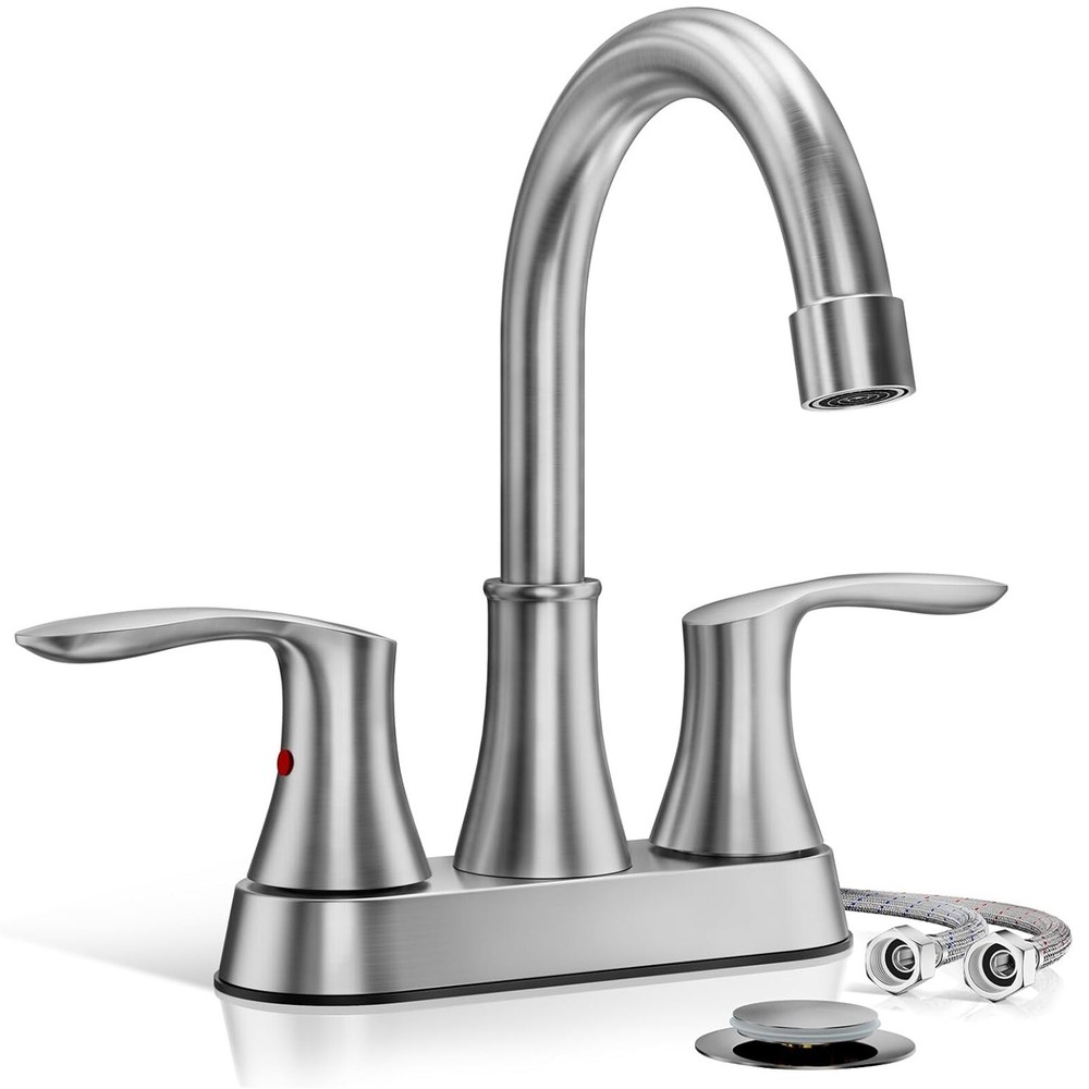 Brushed Nickel Bathroom Sink Faucet 3Hole 4in Centerset Vanity Mixer with Drain