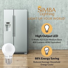 [6 Pack] LED A15 Refrigerator 4W 120V 40W Equivalent Bulbs E26 5000K Daylight