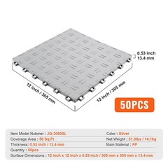 VEVOR Garage Flooring Tiles Interlocking 12×12″ 50 Pack Bulk 50 sq.ft Silver