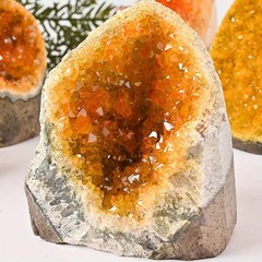 Natural Yellow Quartz Crystal Geode Cluster with Polished Mineral Inclusions