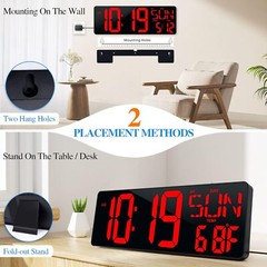 17.2″ Large LED Digital Wall Clock w/ Remote Control &Auto-Adjustable Brightness