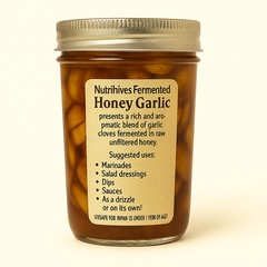 Fermented Honey Garlic 8 oz jar, Made in USA, Raw Unfiltered Honey, Garlic