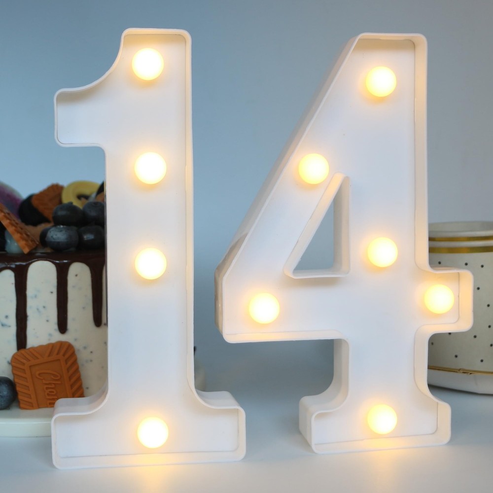 7.88 Inch Light Up Number 14 Sign, 14th Birthday Party Decoration, Anniversary