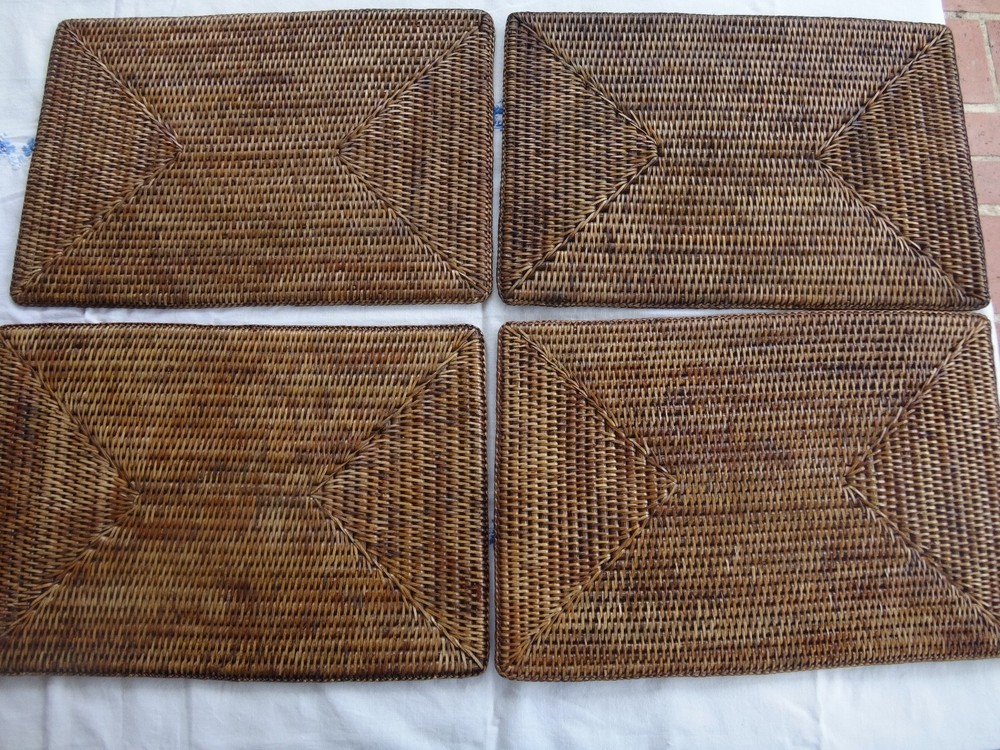 4~Honey Brown Tava Rattan Handwoven Rectangular 18″ x 12 1/2″ Placemats
