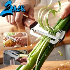 2 PCS 3-in-1 Multifunctional Vegetable Peeler with Wooden Handle,Julienne Slicer