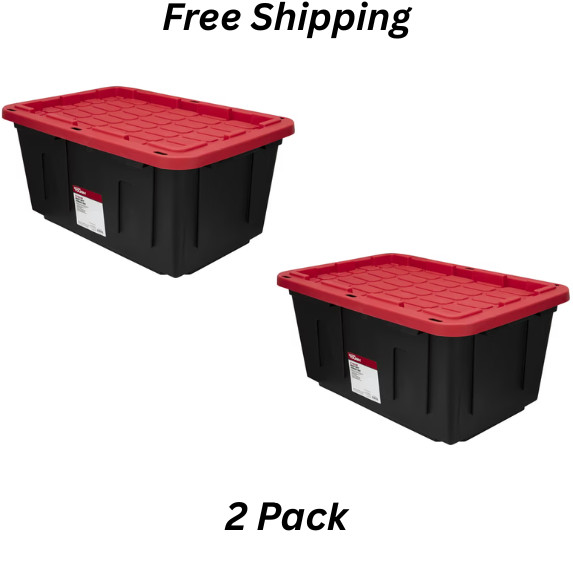 Hyper Tough 27 Gallon Snap Lid Plastic Storage Bin Container pack of 2 Free Ship