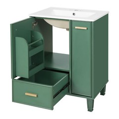 Bathroom Vanity with/Sink Solid Wood Frame Storage Cabinet w/Door Shelf, Drawer