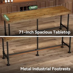70.9” Solid Wood Bar Table Industrial Narrow High Top Bar Unit for 6-8 People