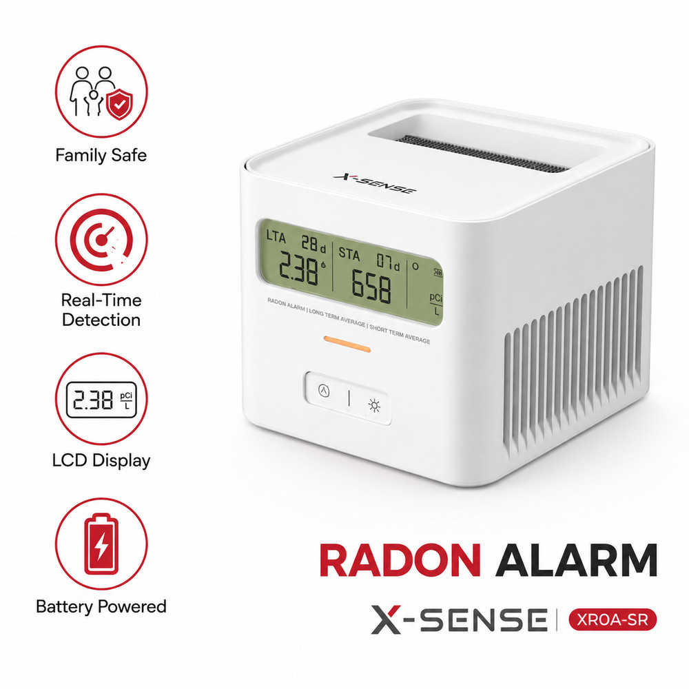 X-SENSE Radon Detector Alarm XR0A-SR Digital Radon Gas Monitor LCD Battery Power