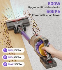 Cordless Vacuum Cleaner 650W 55KPA 70Mins Self-Standing Stick Vacuum for Home