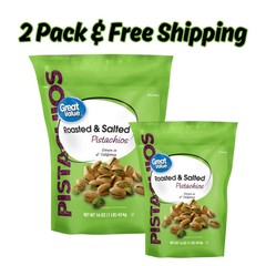 Great Value Roasted & Salted Pistachios, 16 oz Resealable Bag Pack of 2