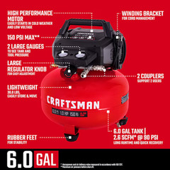 CRAFTSMAN 6-Gallon Portable Electric 150 PSI Pancake Air Compressor