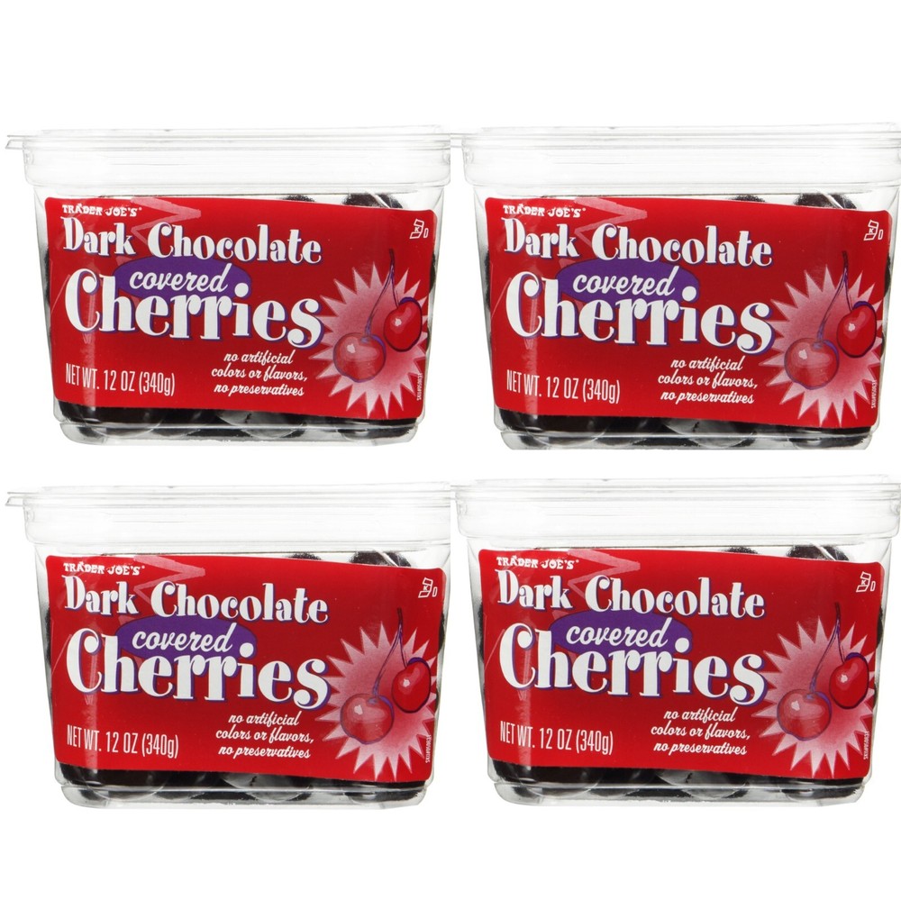 4 Packs Trader Joe’s Dark Chocolate Covered Cherries 12 oz Each Pack