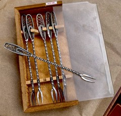 Vintage Armenian USSR Soviet Era Forks Set Of 6 Nickel Silver Melchior Filigree