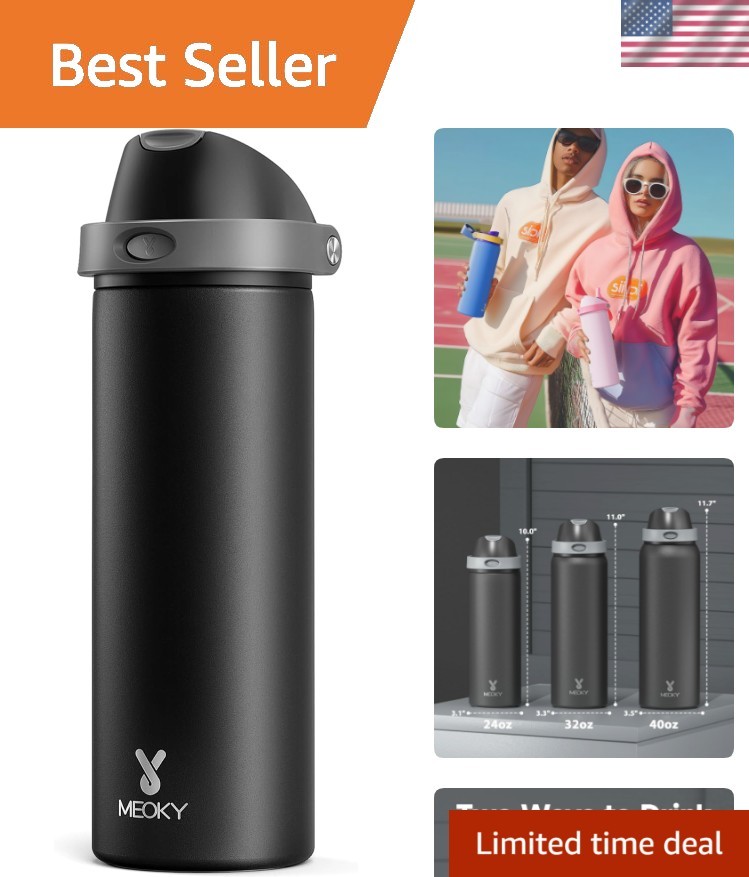 24 oz Insulated Water Bottle for Sports: Stainless Steel Water Bottle with 2-…