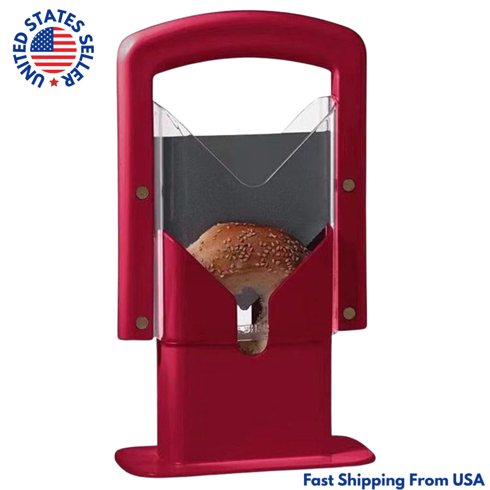 Bagel Guillotine Universal Slicer with Built-in Finger Safety Shield, 9.25″, Red