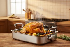 Mauviel Stainless Steel Roasting Pan With Rack, 15.7 x 11.8-In
