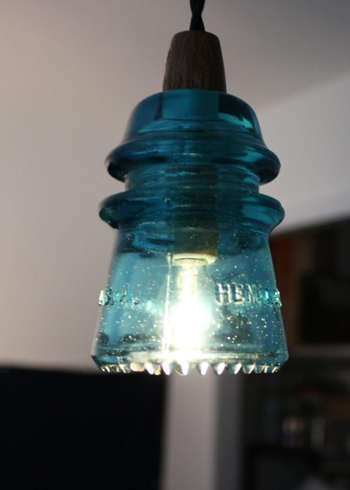 Handmade Vintage Glass Insulator Pendant Light