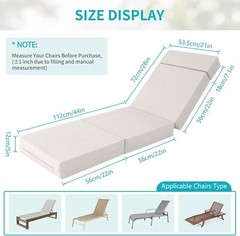 NAIZEA Chaise Lounge Cushions Outdoor Set of 2 Waterproof with Removable Cover