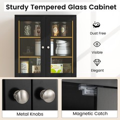 63.5″ Tall Kitchen Pantry Storage Cabinet w/ Glass Door Storage Shelves Black