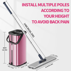 Flat Mop Bucket Set Separate Dirty Water Stainless Steel Bucket 2/4/6 Pads