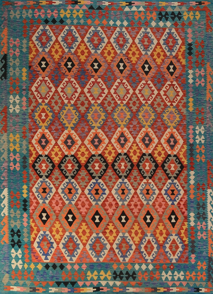 Geometric Kilim Southwestern Area Rug 8×11 Hand-woven Wool Carpet for Any Room