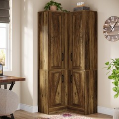 67″ Corner Pantry Cabinet Farmhouse Wooden Corner Cabinet with Storage Shelves
