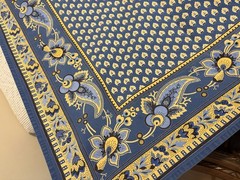 Williams & Sonoma French Country Blue Yellow Print Tablecloth Square 67” X 69”