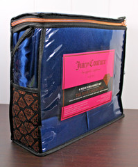 Juicy Couture Royal Blue Satin 4pc KING Sheet Set Easy Care Soft Sleek Smooth