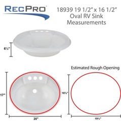 RecPro Oval RV Bathroom Sink White Single Bowl Sink 20″X17″ Plastic
