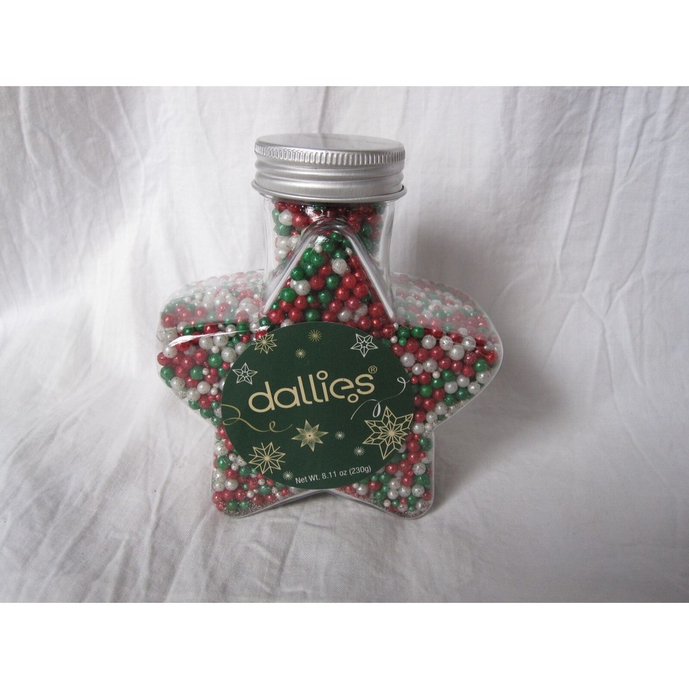 NEW Green Red White Glitter Cookie Decoration Sugar Pearls 8.11oz jar Sparkles