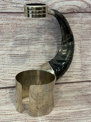 Vintage Wine Bottle Holder Goat Horn Handle Nickel Silver Argentinian Hand Made