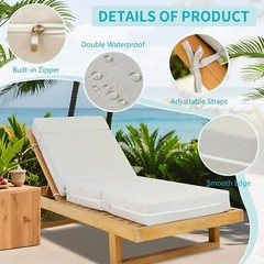 NAIZEA Chaise Lounge Cushions Outdoor Set of 2 Waterproof with Removable Cover