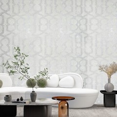 White cream tan silver trellis lines faux liquid art marble textured Wallpaper