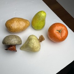 Vintage Paper Mache Faux Food Vegetables & Fruit Lot of 5 Handmade Garlic Pear