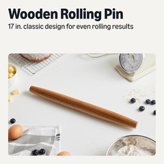 Wooden French Rolling Pin 17 in. Acacia Wood Nonstick Hand Wash Only