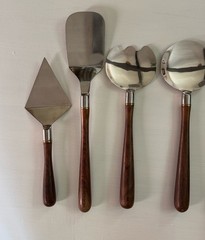 WILLIAMS SONOMA SET OF 8 Stainless Steel & Engraved Wood Kitchen Utensils 13”