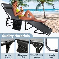 Begonia.K Adults Reclining Folding Chaise Adjustable 4-Gears Sleeping Cots Bed