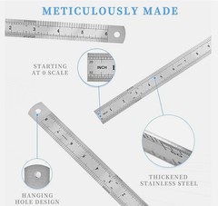 3Pcs Stainless Steel Ruler Set 6 8 12 Inch Metal Ruler with Inch and Metric New