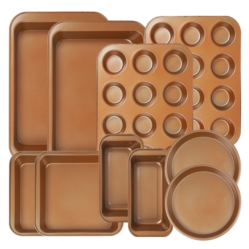 KOOMADE 10Pcs Nonstick Carbon Steel Bakeware Set Cookie Sheet Roasting Pan