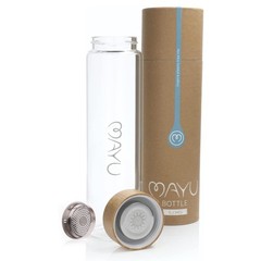 Mayu Pure Glass Reusable Water Bottle W/Bamboo Lid 1 Liter 100 Grade-A